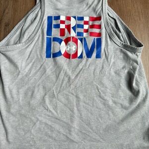 Under Armour Gray Tank Top with Red, White, and Blue Design
